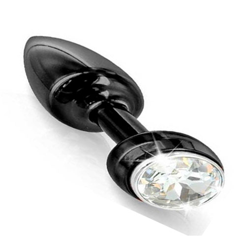 Black Stainless Steel Butt Plug With Clear Jewel End
