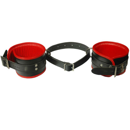 Leather Elbow Bondage Cuffs Sexy Restraints BDSM Black Red