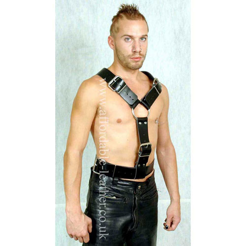 Leather Y Shape Male Chest Harness 2 inch Strap