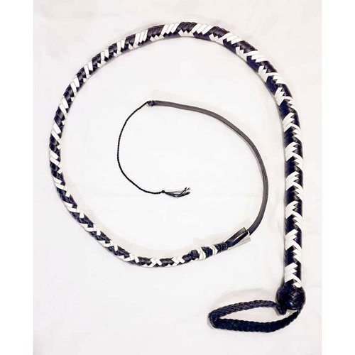 Plaited Leather 80 inch (2 metre) Snake Whip Black and White